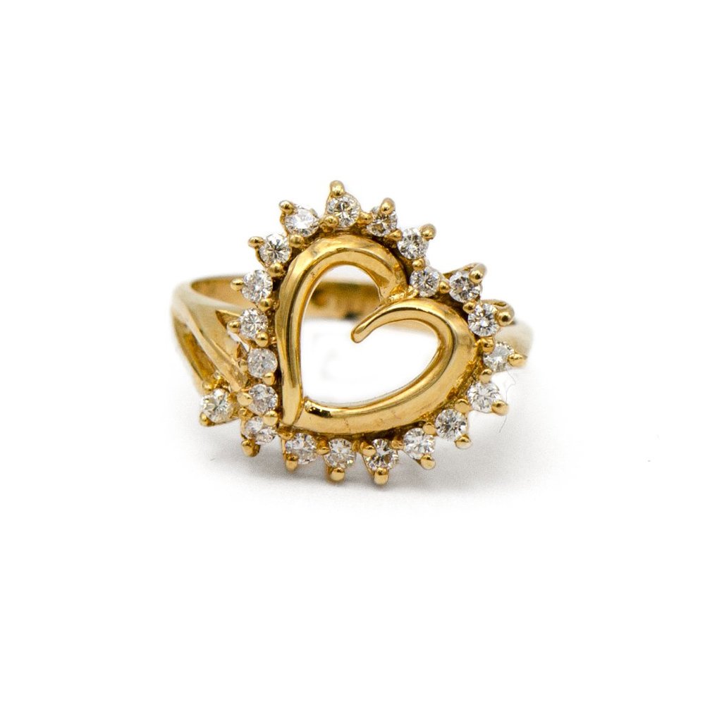 14k Yellow Gold Open Heart Diamond Ring